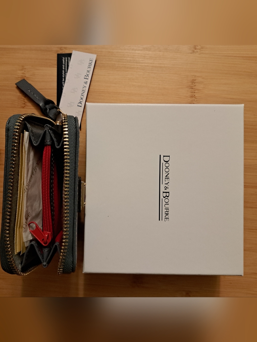 🔥Dooney & Bourkey Large Saffiano Leather Zip Around Credit Card Case, Graphite - Picture 9 of 15
